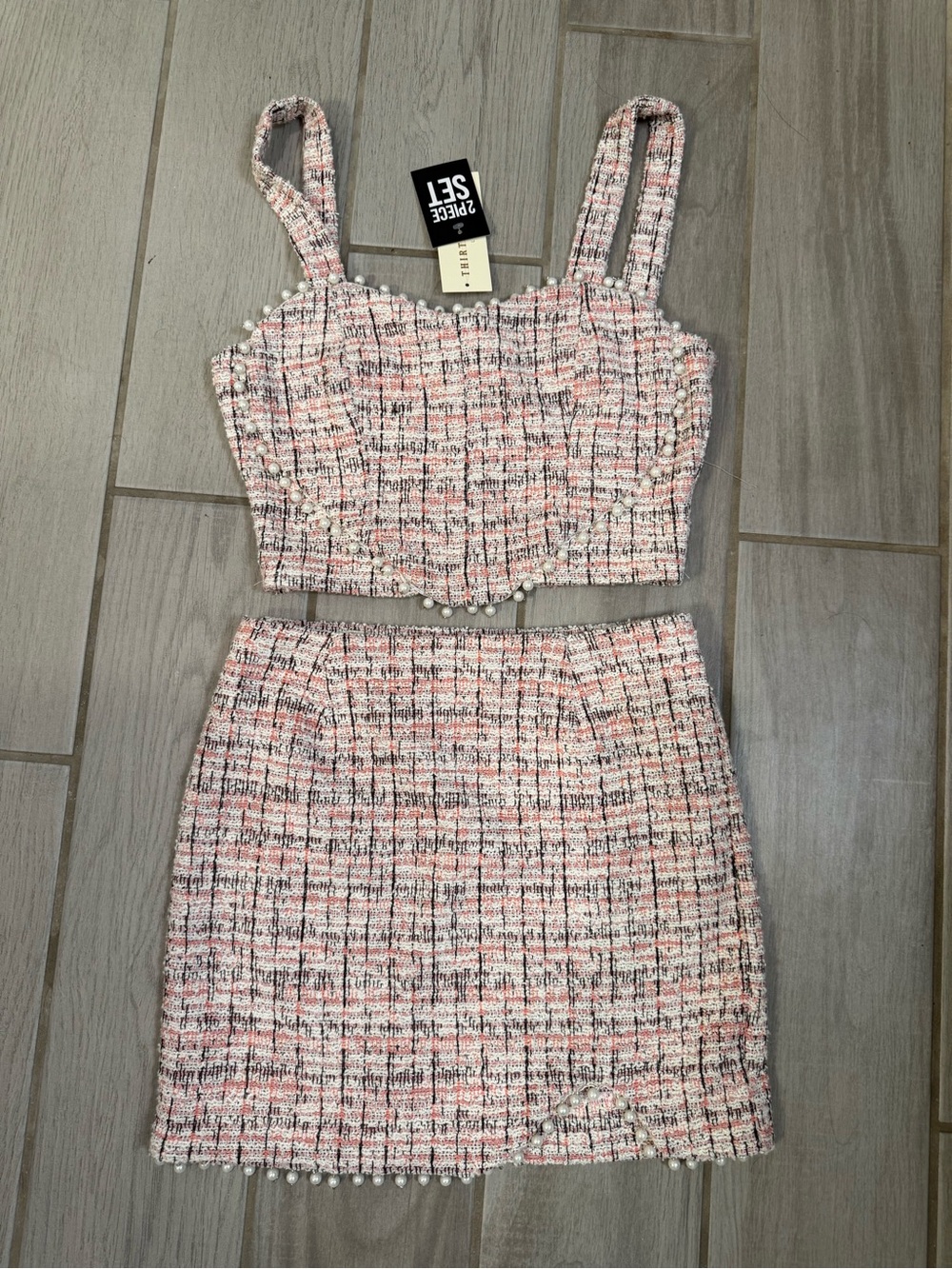 Thirty Thirty Pink Tweed Mini Skirt - Feminine High-Waist Mini - Picture 3 of 8